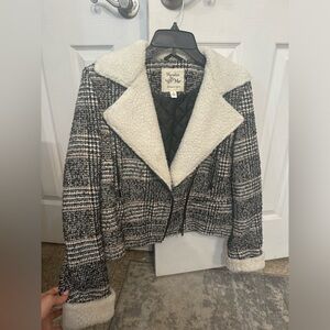 Maralyn & Me Black and White Plaid Teddy Jacket